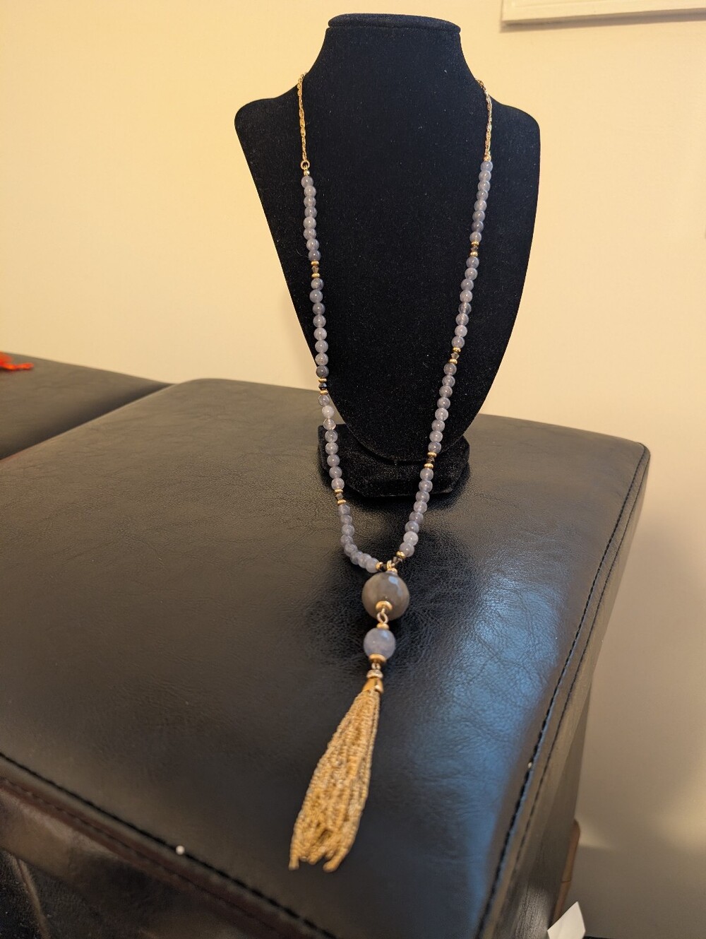 Sequin Gray Beaded Tassel Necklace -  Women's Jewelry